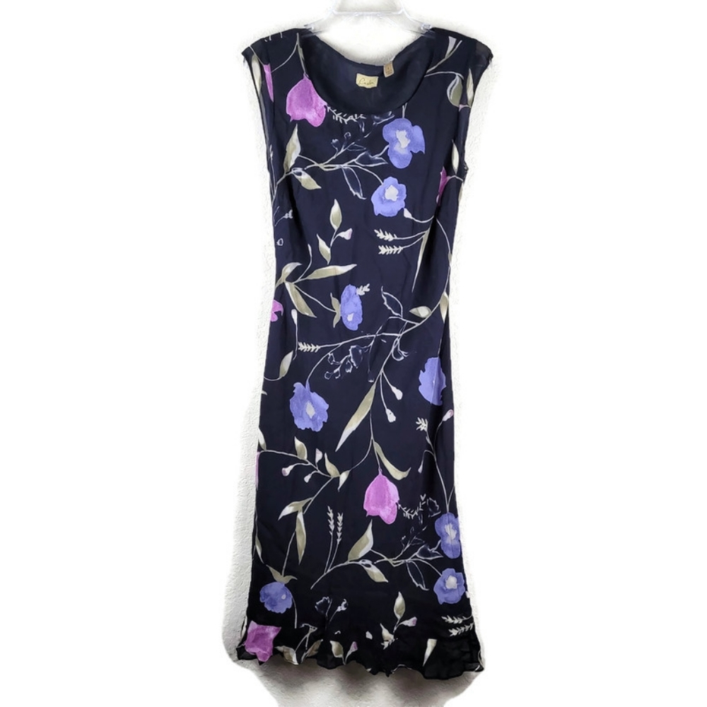 Caslon Womens 100% Silk Black Floral Lined Dress Size 4